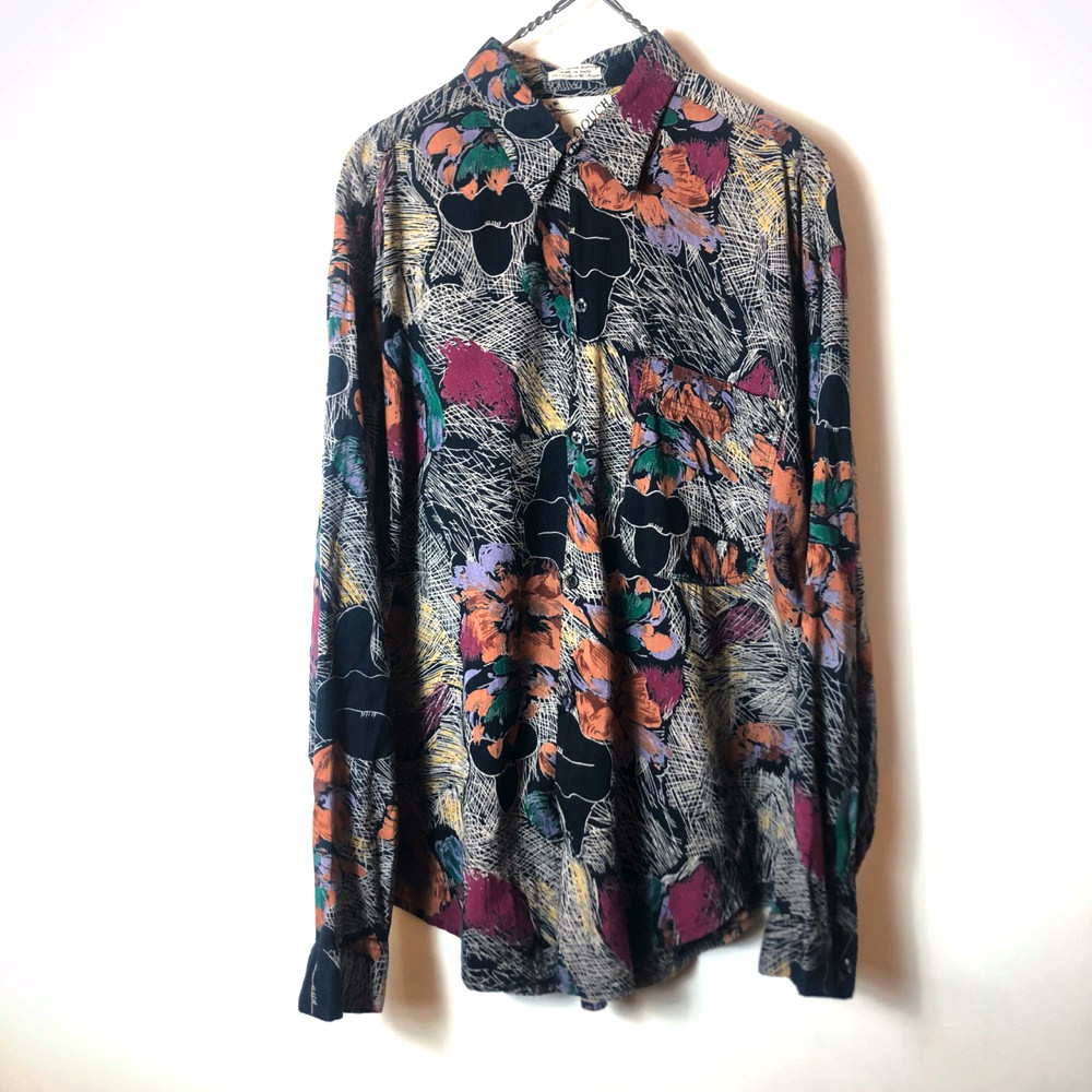ヴィンテージ L S レーヨンシャツ 1980 S Gooch Vintage Art Print Rayon Shirt Rumholeberuf